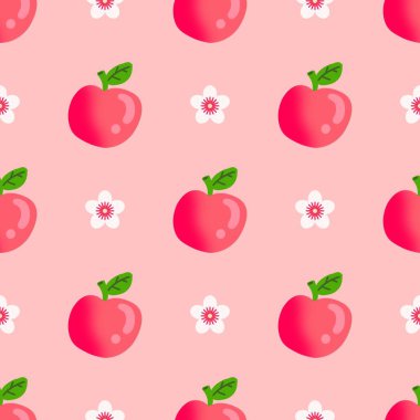Çizgi filmdeki elmasız desen. Kırmızı elmalar ve çiçekler..