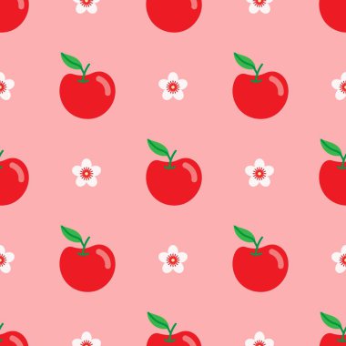 Çizgi filmdeki elmasız desen. Kırmızı elmalar ve çiçekler..