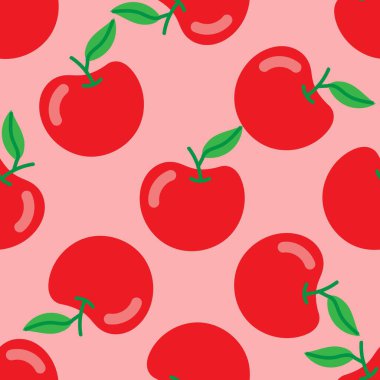 Çizgi filmdeki elmasız desen. Kırmızı elmalar ve çiçekler..