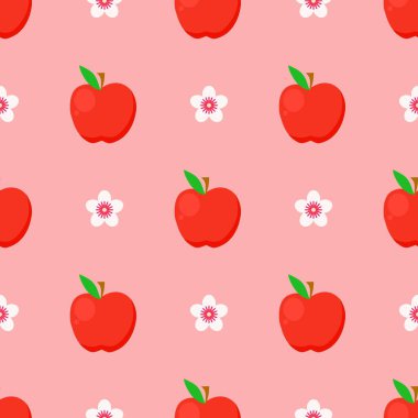 Çizgi filmdeki elmasız desen. Kırmızı elmalar ve çiçekler..