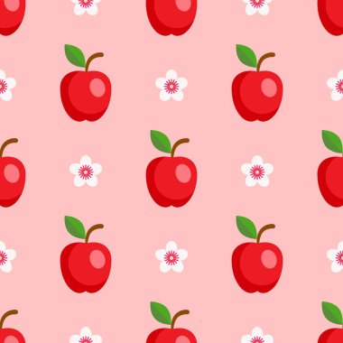 Çizgi filmdeki elmasız desen. Kırmızı elmalar ve çiçekler..