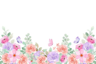 Tasarım için suluboya çiçek arka planı. Çiçek sınır çerçevesi şablonu.
