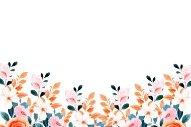 Çiçeksiz vektör sınırı. Yaz çiçekleri, yeşil yapraklar.