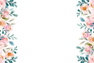 Suluboya çiçekleri tasarım için çerçeve. Çiçeksel sınır çerçevesi şablonu. Vektör tasarımı çizimi. Pankart için, düğün kartı..