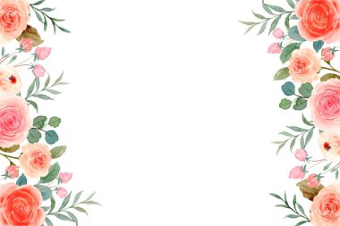 Suluboya çiçekleri tasarım için çerçeve. Çiçeksel sınır çerçevesi şablonu. Vektör tasarımı çizimi. Pankart için, düğün kartı..