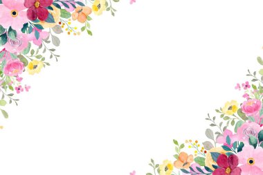 Suluboya çiçekleri tasarım için çerçeve. Çiçeksel sınır çerçevesi şablonu. Vektör tasarımı çizimi. Pankart için, düğün kartı..