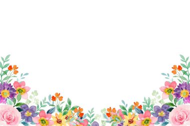 Suluboya çiçekleri tasarım için çerçeve. Çiçeksel sınır çerçevesi şablonu. Vektör tasarımı çizimi. Pankart için, düğün kartı..