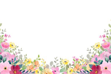 Suluboya çiçekleri tasarım için çerçeve. Çiçeksel sınır çerçevesi şablonu. Vektör tasarımı çizimi. Pankart için, düğün kartı..