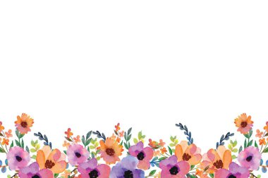 Suluboya çiçekleri tasarım için çerçeve. Çiçeksel sınır çerçevesi şablonu. Vektör tasarımı çizimi. Pankart için, düğün kartı..