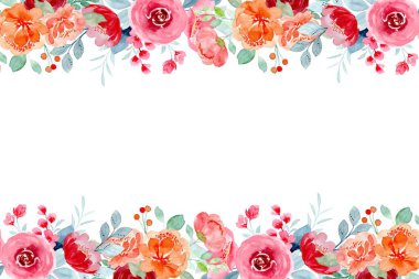 Suluboya çiçekleri tasarım için çerçeve. Çiçeksel sınır çerçevesi şablonu. Vektör tasarımı çizimi. Pankart için, düğün kartı..