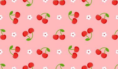 Kusursuz kırmızı kiraz desenli tasarım, düz kiraz desenli şablon vektörü