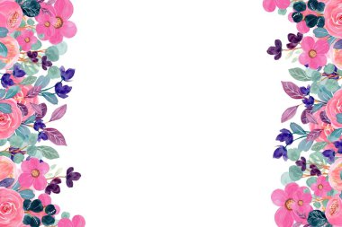 Düğün, doğum günü, kart, arkaplan, davetiye, duvar kağıdı, çıkartma, dekorasyon vesaire için suluboya pembe çiçek çerçevesi.