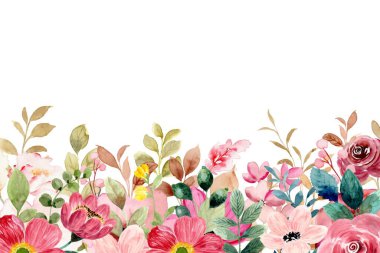 Suluboya renkli çiçek çerçevesi arkaplanı 