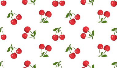 Kusursuz kırmızı kiraz desenli tasarım, düz kiraz desenli şablon vektörü