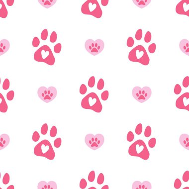 Açık pembe desenli pembe pençeler ve kalpler. Şirin köpek, kedi, kedi, yavru köpek ayak izleri. Hayvanları severim. Hayvan bakımı. Dekor, kumaş, tekstil. Pankart, broşür, poster,