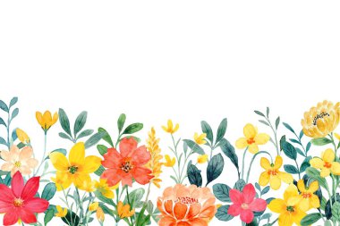 Suluboya çiçekleri tasarım için çerçeve. Çiçeksel sınır çerçevesi şablonu. Vektör tasarımı çizimi. Pankart için, düğün kartı..