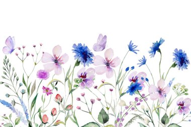 Suluboya çiçekleri tasarım için çerçeve. Çiçeksel sınır çerçevesi şablonu. Vektör tasarımı çizimi. Pankart için, düğün kartı..