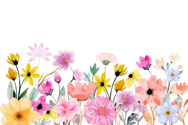 Suluboya çiçekleri tasarım için çerçeve. Çiçeksel sınır çerçevesi şablonu. Vektör tasarımı çizimi. Pankart için, düğün kartı..