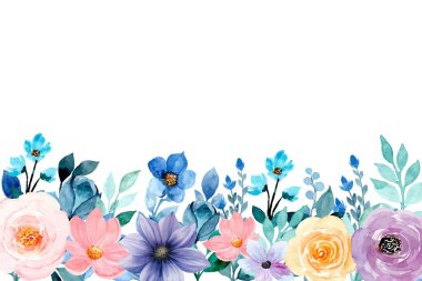 Suluboya çiçekleri tasarım için çerçeve. Çiçeksel sınır çerçevesi şablonu. Vektör tasarımı çizimi. Pankart için, düğün kartı..