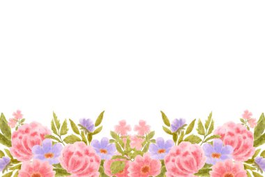 Renkli suluboya çiçekli çerçeve. Resimler beyaz arkaplanda izole edildi.