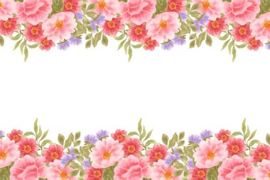 Renkli suluboya çiçekli çerçeve. Resimler beyaz arkaplanda izole edildi.