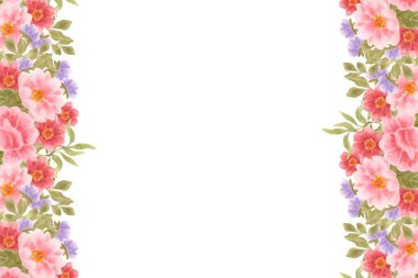 Renkli suluboya çiçekli çerçeve. Resimler beyaz arkaplanda izole edildi.