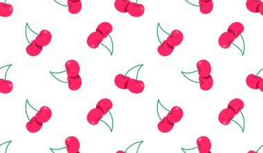 Kusursuz kırmızı kiraz desenli tasarım, düz kiraz desenli şablon vektörü