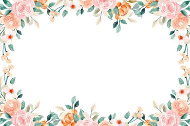 Renkli suluboya çiçekler dizayn için çerçeve. Çiçek sınır çerçevesi şablonu.