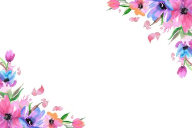 Renkli suluboya çiçekler dizayn için çerçeve. Çiçek sınır çerçevesi şablonu.