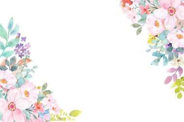 Renkli suluboya çiçekler dizayn için çerçeve. Çiçek sınır çerçevesi şablonu.