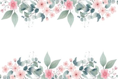 Çiçek açan botanik çiçekleri. Kenar çerçeve yumuşak renk. Beyaz arka planda yabani çiçekler ve kelebekler.