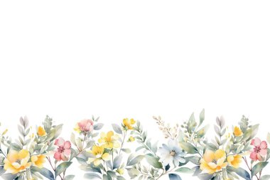 Renkli suluboya çiçekli çerçeve. Resimler beyaz arkaplanda izole edildi.