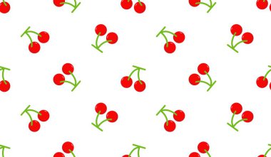 Kusursuz kırmızı kiraz desenli tasarım, düz kiraz desenli şablon vektörü