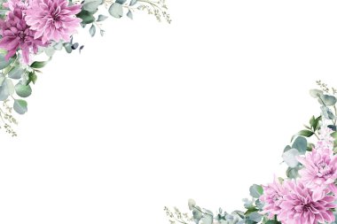 Düğün, doğum günü, kart, arkaplan, davetiye, duvar kağıdı, çıkartma, dekorasyon için suluboya çiçek sınırı.