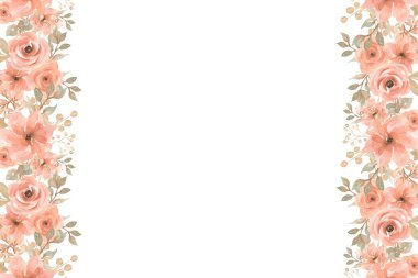 Çiçek açan botanik çiçekleri sınır çerçevesi. Beyaz arka planda renkli yabani çiçek. Renkli bahçe vektör illüstrasyonu.