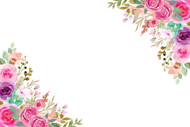 Çiçek açan botanik çiçekleri sınır çerçevesi. Beyaz arka planda renkli yabani çiçek. Renkli bahçe vektör illüstrasyonu.