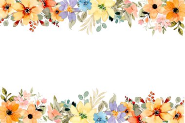 Tasarım için suluboya çiçek çerçevesi arkaplanı.