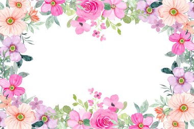 Tasarım için suluboya çiçek çerçevesi arkaplanı.