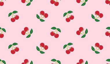 Kusursuz kırmızı kiraz desenli tasarım, düz kiraz desenli şablon vektörü.