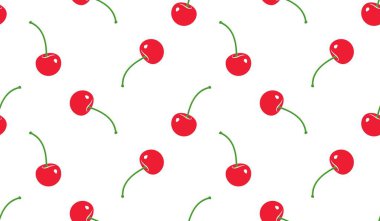 Kusursuz kırmızı kiraz desenli tasarım, düz kiraz desenli şablon vektörü.