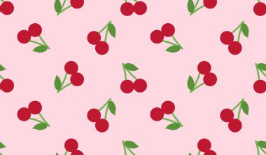 Kusursuz kırmızı kiraz desenli tasarım, düz kiraz desenli şablon vektörü.