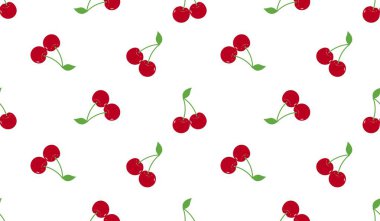 Kusursuz kırmızı kiraz desenli tasarım, düz kiraz desenli şablon vektörü.