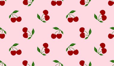 Kusursuz kırmızı kiraz desenli tasarım, düz kiraz desenli şablon vektörü.