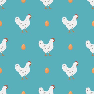 Seamless pattern with chicken and egg
