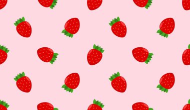 Strawberry flowers summer seamless vector children's pattern. 
