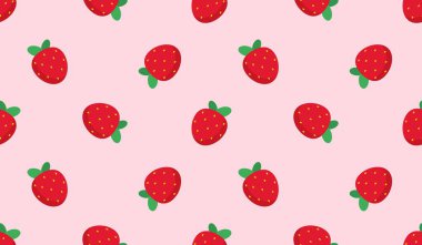 Strawberry flowers summer seamless vector children's pattern. 