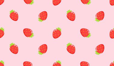 Strawberry flowers summer seamless vector children's pattern. 