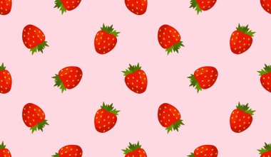 Strawberry flowers summer seamless vector children's pattern. 