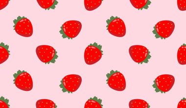 Strawberry flowers summer seamless vector children's pattern. 