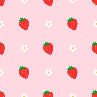 Çilek pürüzsüz desen. Taze meyve kırmızısı çileklerle tekrarlanan desen